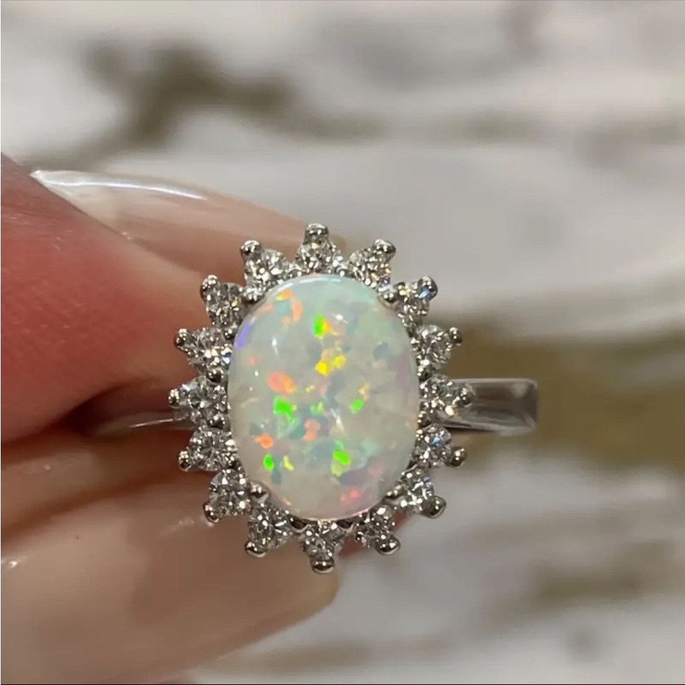 Opal Ring White Gold Plated - Picture 3 of 3